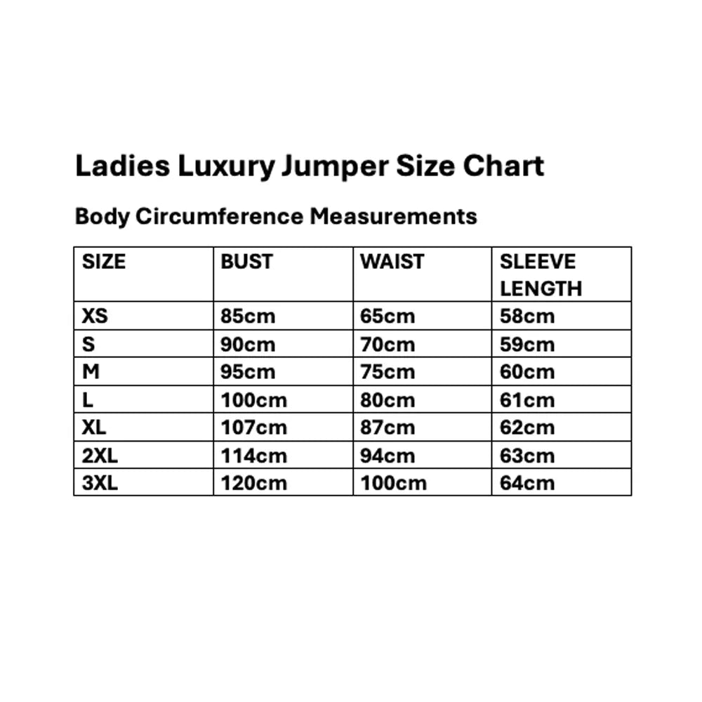 Ladies Luxury Jumper Size Chart
