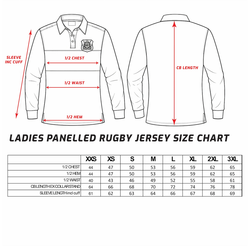 Ladies Long-sleeve Rugby Jersey Size Chart