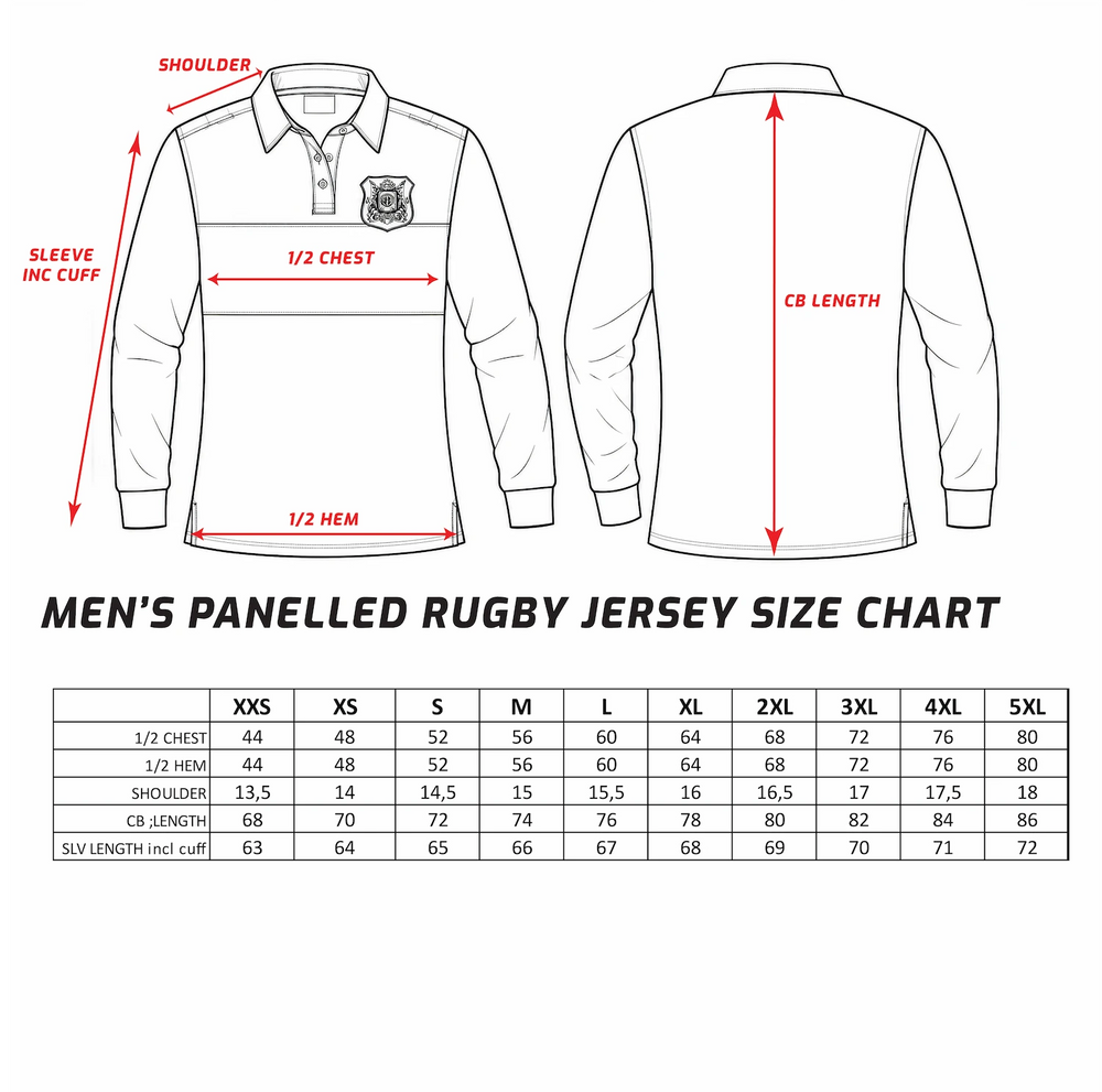 Men's Long-sleeve Rugby Jersey Size Chart