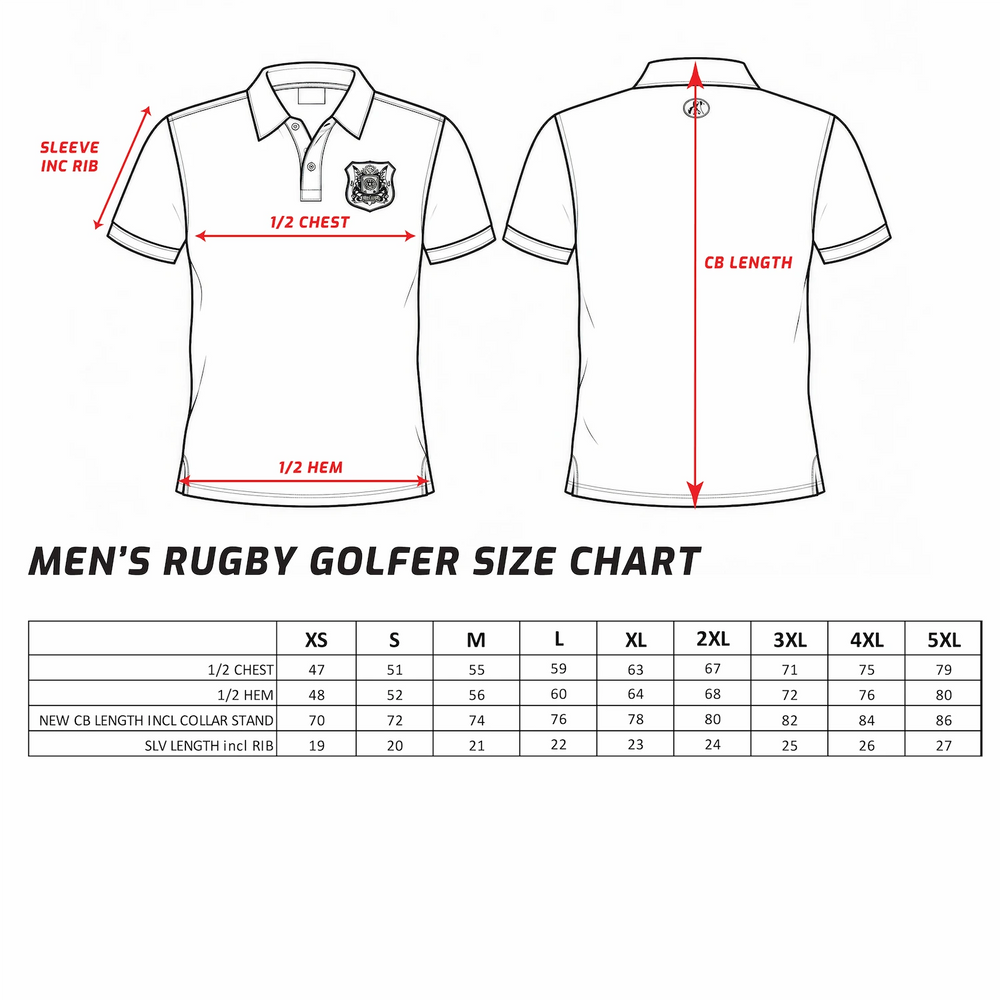 Men's Short Sleeve Rugby Golfer Size Chart
