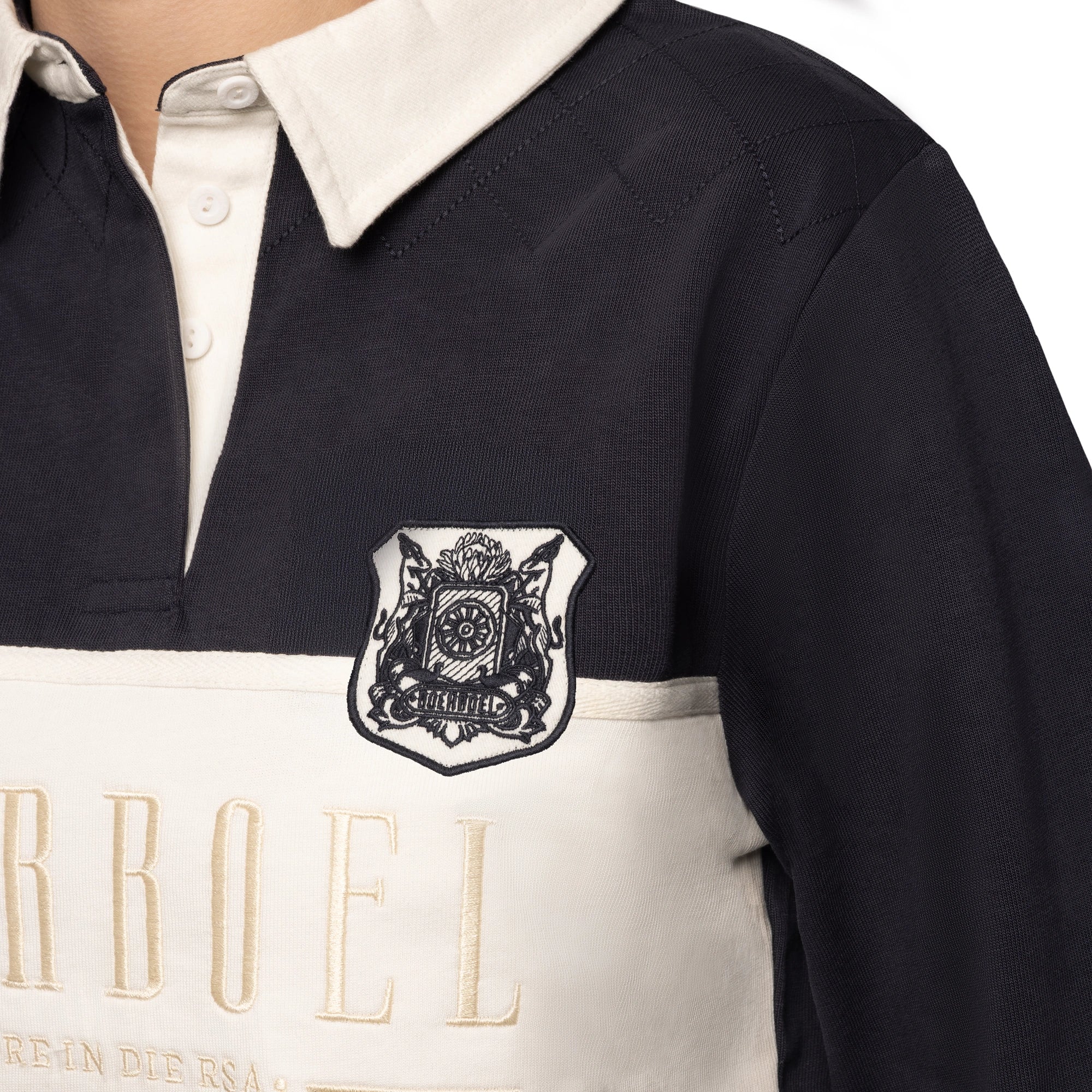 Ladies L/S Rugby Jersey - Navy & Stone