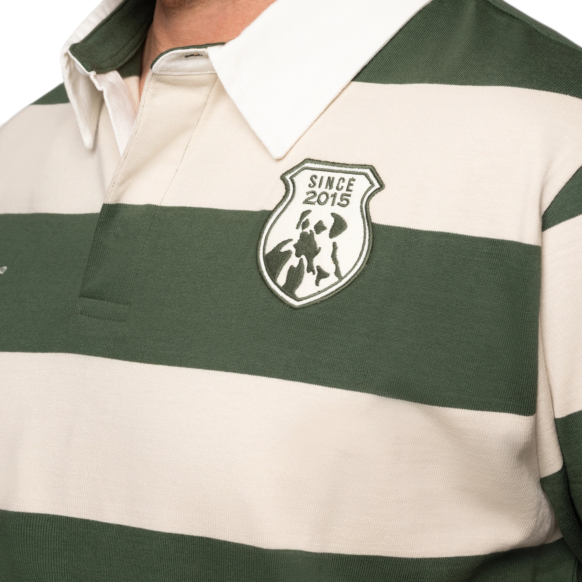 Men's L/S Rugby Jersey - Green & Stone Stripe
