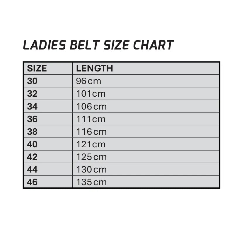 Ladies Tan Leather Belt (Brass Buckle Antique) Size Chart