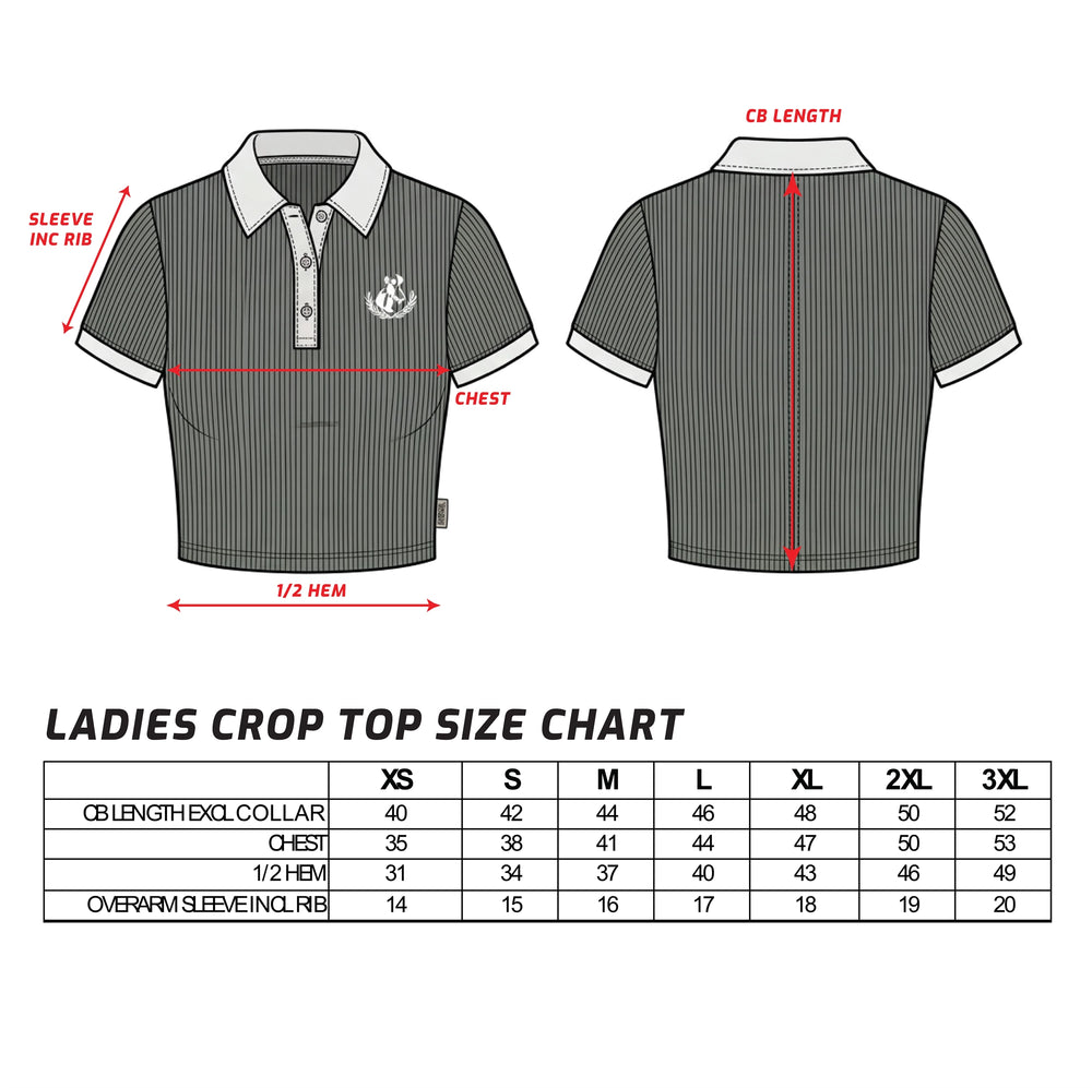 Ladies Golfer Crop Top Size Chart