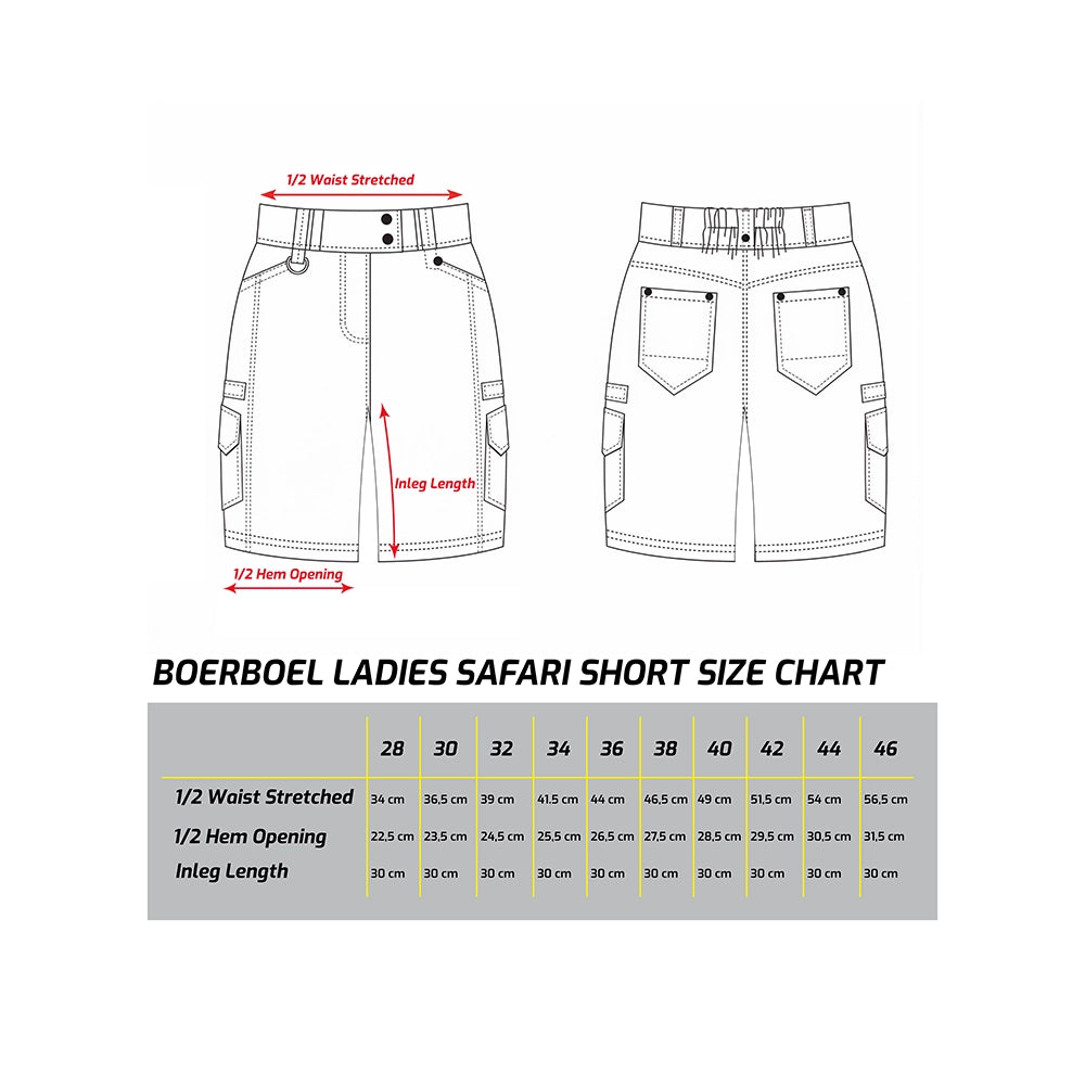 Ladies Safari Shorts Size Chart