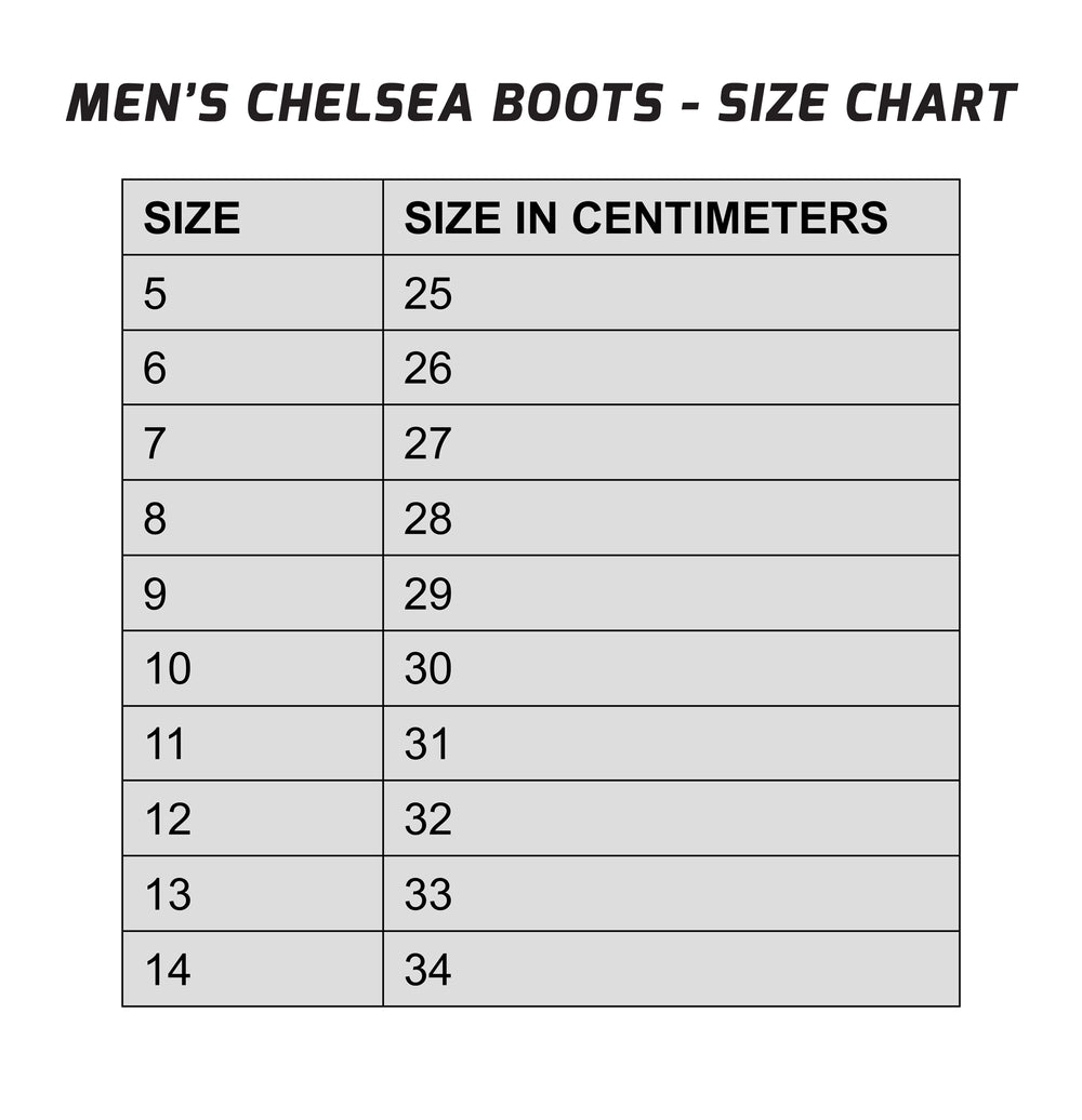 Men's Chelsea Boot Size Chart