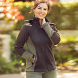 Ladies Soft Shell Jacket Black &amp; Olive image 2